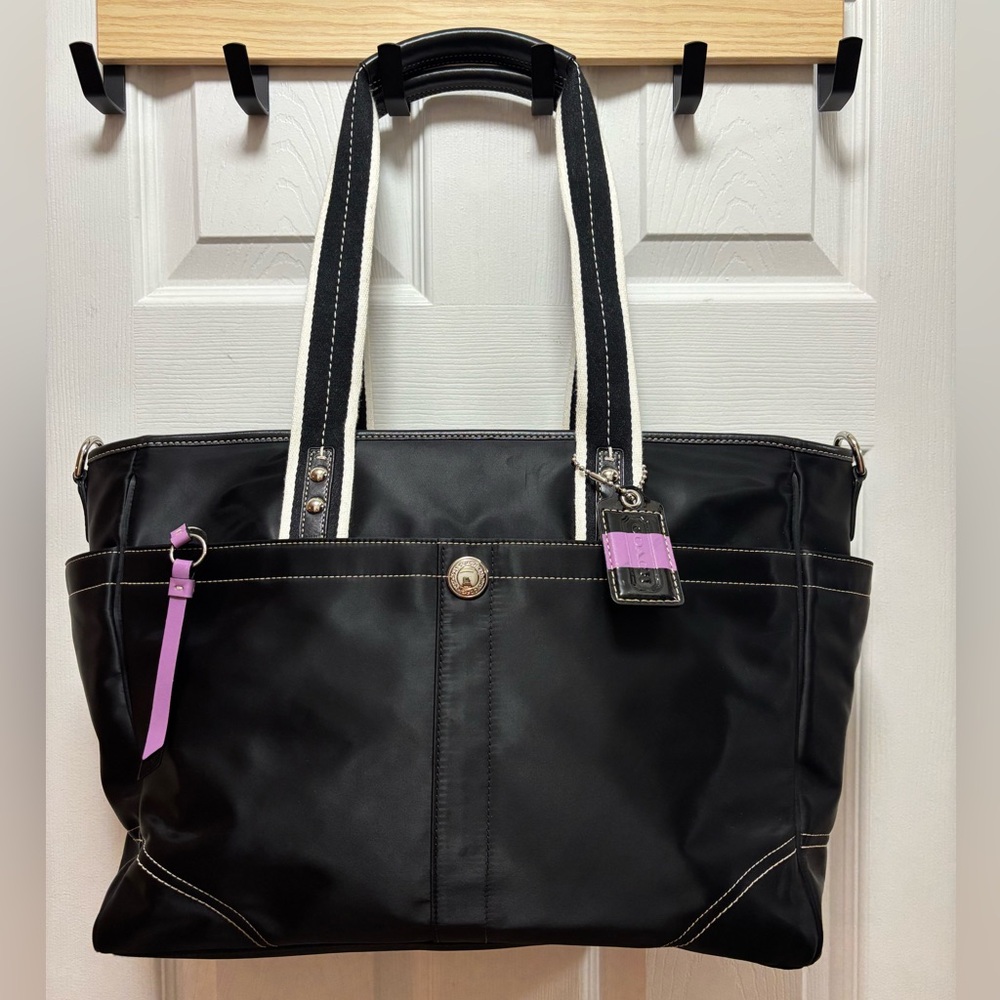 Coach L0894-F13331 Hamptons Weekend Black Nylon XL Multifunction Tote/Baby Bag